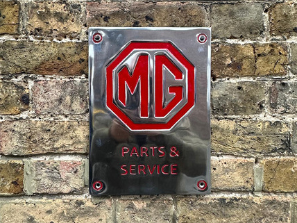 polished MG parts & service plaque